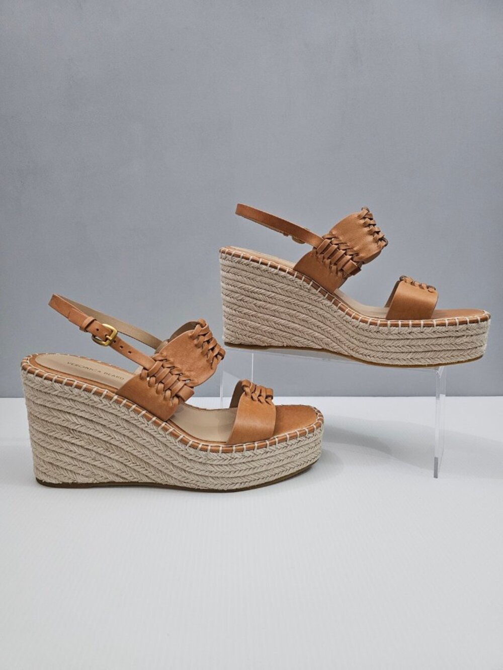 Veronica Beard Riya Wedge Espadrille Sandal Womens 10 Tan Leather Platform NEW - Picture 3 of 15